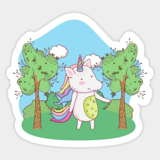 Cute Little Unicorn Standing In A Field Sticker